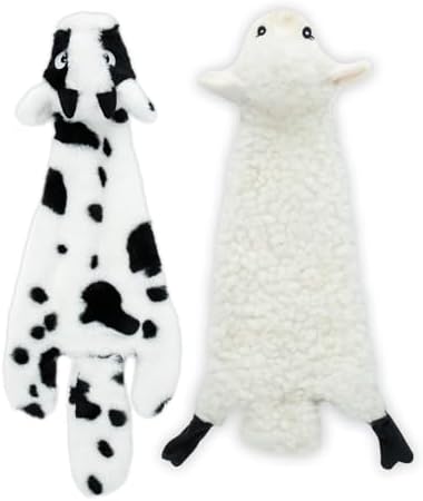 Best Pet Supplies 2-in-1 Stuffless Squeaky Dog Toy - Sheep, Cow, Medium