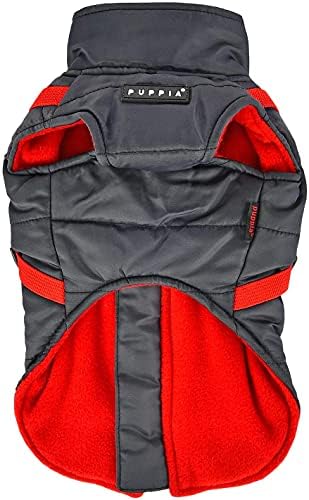 Puppia Mountaineer Winter Dog Coat with Integrated Harness No Pull Cold Weather Waterproof Warm Fleece Back Zipper for Small & Medium Dog, Grey, X-Large