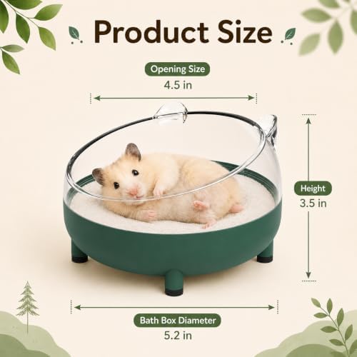 Meow&Woof Hamster Sand Bath Container, Large Sandbox Toilet Gerbil Batheoom, Tiny Chinchilla Dust Bathtub Sand Bath Box for Hamster Cage Accessories 5.2 Inch-Dark Green