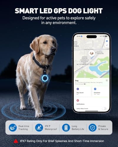 Pet Tracker for Dogs Cats, Location & LED Night Light Tag, No Monthly Fee