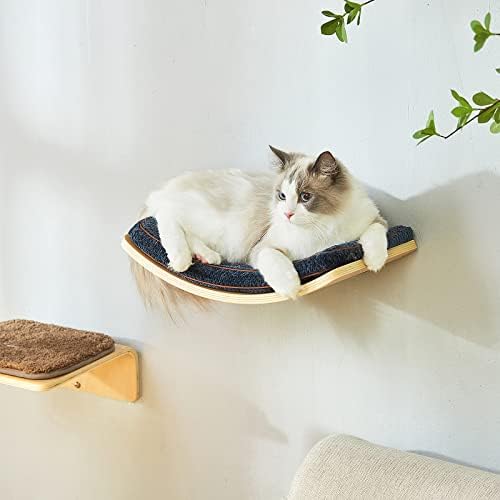 LIORCE Cat Shelf with Comfortable Cushion - Curved Cat Shelves and Perches for Wall (Medium Size) - Wall Mounted Cats Furniture for Sleeping, Playing, Climbing, and Lounging
