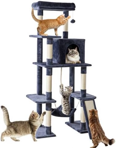 Sweetcrispy 63 Inch Cat Tree Tower with Natural Sisal Scratching Post