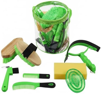 Cunhill 9 Pcs Horse Grooming Kit Tack Room Supplies, Cute, Green