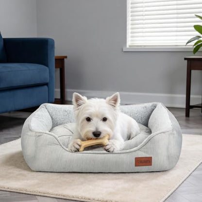 Small Dog Bed for Dogs with Cool to Touch Fabric， Soft Calming Cat Beds for Indoor Cats， Reversible Square Pet Bed for Puppy, Machine Washable Non-Slip Bottom S