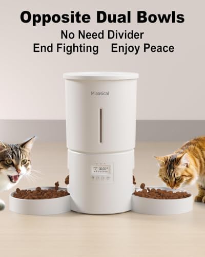 Automatic Cat Feeder 2 Cats, 4.2L Dry Food Auto Dispenser with Double Bowls,Dual Power Supply,Programmable Portion Control,10s Voice Recorde (White)