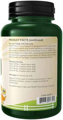 NOW Pet Health, Immune Support Supplement, Formulated for Cats & Dogs, NASC Certified, 90 Chewable Tablets