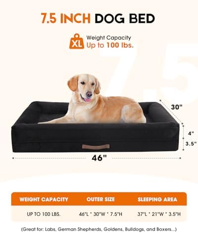 Upvilla Orthopedic Dog Bed XL, Four-Sided Dog Sofa, Washable Cover, Black