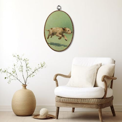 Vintage Dog Oval Framed Wall Art, Dog Lover Gifts Canvas Art Wall Decor，Cute Cottage Hanging Decor Painting Artwork for Home Bedroom Bathroom Hallway Living Room Office Decorations 8.3x12inch