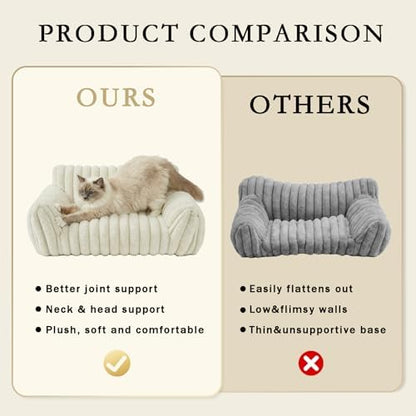 Cat Couch for Indoor Cats,Cute Cat Bed Cover Fully Removable and Machine Washable, Supportive Faux Rabbit Fur Cat Sofa with Non-Slip Base, Cat Friendly Couch