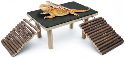 Bearded Dragon Basking Platform with Climbing Ramp,Reptile Basking Rock,XL