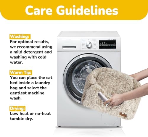 CATISM Cat Bed, Cat Cave for Indoor Cats, Soft Cat Dome, Self-Warming 2 in 1 Foldable Pet Cat House with Washable Cushioned Pillow Calming Fluffy Dog Beds for Small Dogs with Anti-Slip Bottom Brown L