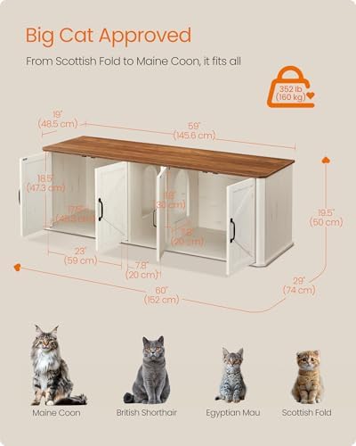 Feandrea Double Cat Litter Box Enclosure,Furniture Hidden for 2 Cats