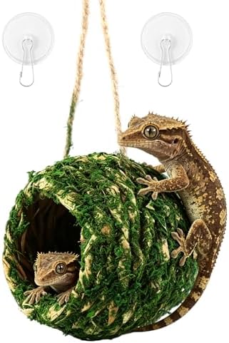 Hand‑Made Moss Reptile Hide,Humid Terrarium Cave for Juvenile Gecko & Frog