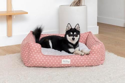 Fringe Studio Ditsy Block Dark Blush 29" W x 24" D x 9" H Medium Rectangular Cuddler Pet Bed W/Reversible Cushion, 100% Cotton Canvas Exterior, Machine Washable, PetShop Collection (755MD002)