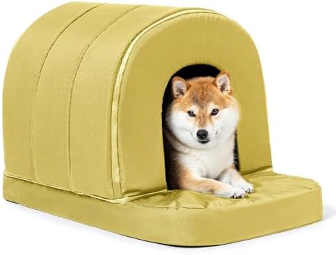 PELZIN Orthopedic Dog Bed House - Outdoor Waterproof Dog Tent with Washable Removable Cover - Durable Indoor Pet Cave Bed for Medium Breeds & Fits 30-Inch Crate - 29"x18", Moonstone