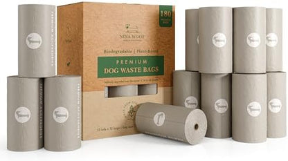 100% Certified Home Compostable and Biodegradable Dog Poop Bags - ASTM D6400 & EN 13432 Compliant Dog Waste Bags – 180 Bags – 12 x Rolls of Plant Based Compostable Waste Bags - Thick Doggie Poop Bags
