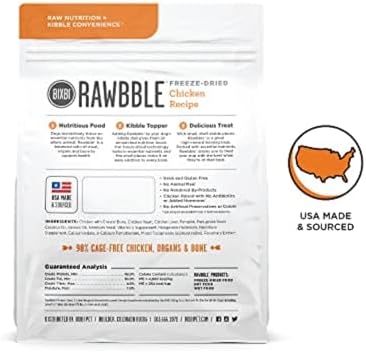 BIXBI Liberty Freeze-Dried Dog Food Topper & Treats, Chicken – 98% Meat & Organs, No Refrigeration – USA Made, 4.5 oz