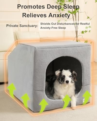 Hovicaed Indoor Dog House Large Sized Dog Tent with Covered Dog Bed 36x26in