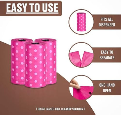 Parisian Pet Ecofriendly Dog Poop Bags Rolls - 320 Count Unscented Poop Bags For Dogs - Leakproof, Extra Thick, 16 Dog Waste Bags Refill Rolls - Stripes Dots Pink Doggie Poop Bags
