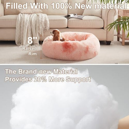 30 in Faux Fur Fluffy Donut Dog Bed for Medium Dogs,Tie-dye Pink