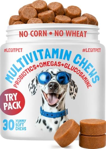 LEGITPET Dog Vitamins - 30 Multivitamins Chews w/Glucosamine Chondroitin, Probiotics Digestive Enzymes and Omegas - Supplement for Overall Health - Joint Support, Immune Health, Skin and Heart Health
