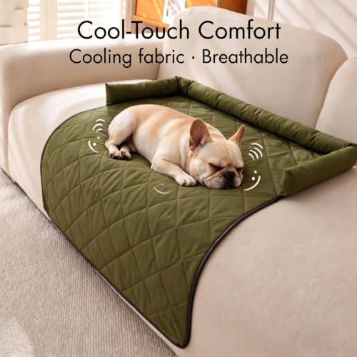 Calming Dog Couch Bed with Head Support, Waterproof Sofa Cover, Green, S