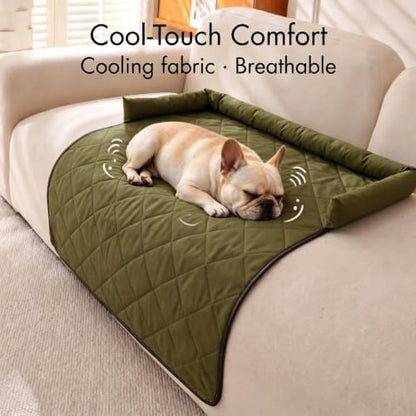 Calming Dog Couch Bed with Head Support, Waterproof Sofa Cover, Green, M