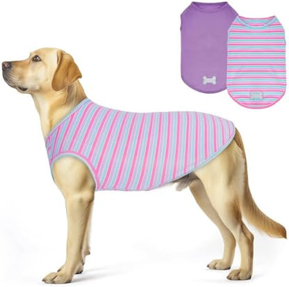 KYEESE 2Pack Cotton Dog Shirt for Medium Large Dogs Soft Striped Tank Top