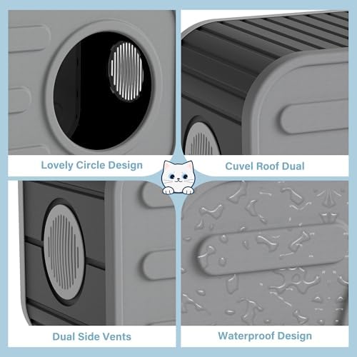 NUNU LAB Cat Litter Box Enclosure,Plastic Cat House Outdoor, Cats House for Indoor, Weatherproof Cat House, Camera Shaped Design, with Escape Door, for Small to Medium Cats (Grey)
