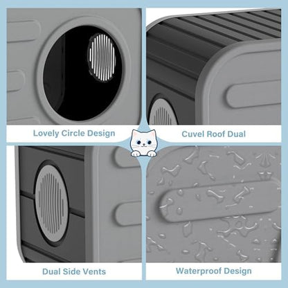 NUNU LAB Cat Litter Box Enclosure,Plastic Cat House Outdoor, Cats House for Indoor, Weatherproof Cat House, Camera Shaped Design, with Escape Door, for Small to Medium Cats (Grey)