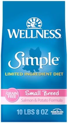 Wellness Simple Limited Ingredient Small Breed Adult Dry Dog Food, Grain Free Kibble, Sensitive Stomach, Skin & Coat Support, Natural, Chicken Free, Salmon and Potato Recipe, 10.5 lb Bag