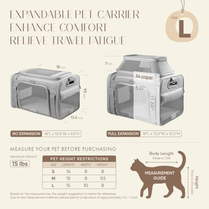 Top-Expandable Pet Carrier with Treat Pet Window,18x13x9.5 Airline Approved