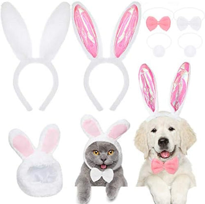 Weewooday 3 Set Dog Bunny Ears Easter Costume, Dog Headband Cat Rabbit Ear Hat Cute Pet Bow Collar Puppy Tail for Pet Easter Party Costume Accessories Supplies(Vivid)