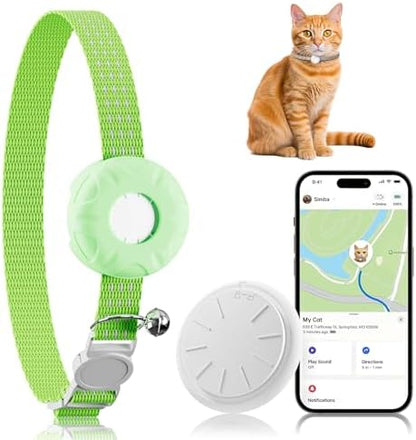 Cat Tracker, Waterproof Pet Tracker for Cats, Cat GPS Tracker Collar with Safety Elastic Buckle, Works with Any Collar, GPS Tracker Compatible with Apple Find My App (Only iOS), No Monthly Fee,Green