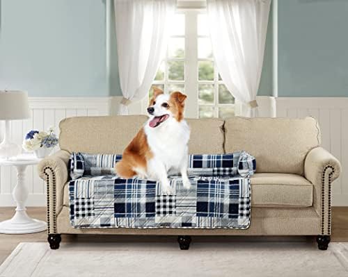 Brilliant Sunshine Blue Plaids & Stripes Dog Sofa Slipcover, Extra Large