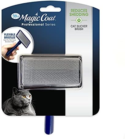 Four Paws Magic Coat Professional Series Cat Slicker Brush for Medium or Long Coats - Gently Removes Excess Hair, Stimulates Natural Oils, Ideal for Cats and Kittens, Lightweight Wood Handle