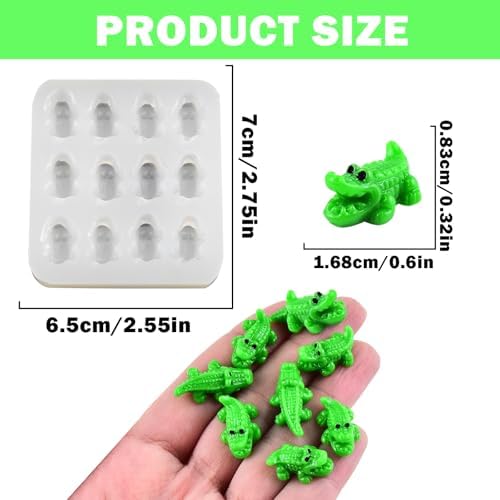 Cute Tiny Big Mouth Crocodile Resin Silicone Mold Micro Dollhouse Animal Epoxy Casting Mold for DIY Resin Art Fairy Garden Miniatures Landscape Crafts Decor(12-Cavity)