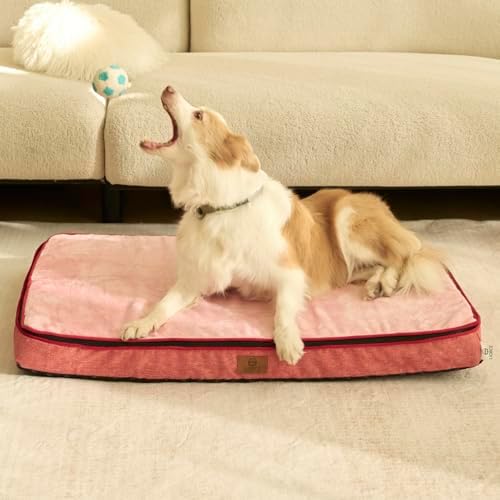 LIORCE Memory Foam XL Dog Bed - 4” Thick Orthopedic Beds for Extra Large Dogs - Waterproof Dog Bed with Removable Washable Cover & Wrap-Around Zipper - Ultimate Comfort and Easy Maintenance, Pink