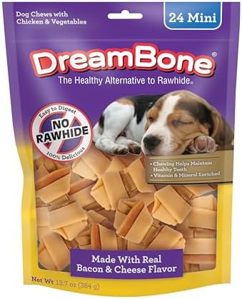 DreamBone Mini Bones Bacon & Cheese Rawhide-Free Dog Treats, 24 Count