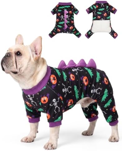 CuteBone Dinosaur Costume Halloween Dog Pajamas, Stretchy Spandex Crystal Velvet Sleepwear Coat for Small Dogs, Soft & Warm Pet Outfit Clothes for Cold Weather, Cozy Pullover Design COSP25L
