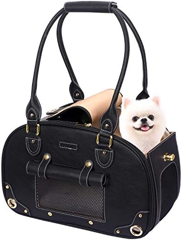 Dog Carrier Purse, Pet Carrier, Waterproof Premium Leather Pet Travel Portable Bag Carrier for Cat and Small Dog Home & Outdoor Medium Black
