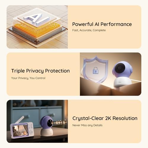 BOIFUN Wi-Fi Baby Monitor with Camera and Audio, Smartphone Compatible APP, 2K HD Night Vision with 5” Display, Auto Motion Tracking & Cry Detection, 2-Way Talk, Temp Sensor, Safe Encrypted