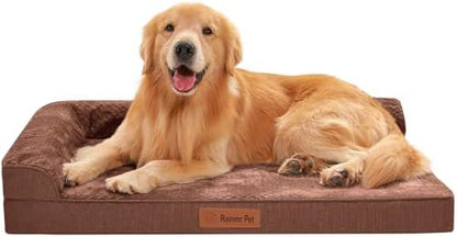 Rainmr Waterproof Dog Bed for Small Dogs - Orthopedic Memory Foam Puppy Couch Sofa, Removable Cover & Anti-Slip Bottom, 44x32 Inches, Brown