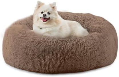 Bunlitent 23 inch Calming Dog Bed, Donut Dog Bed for Small Sized Dog, Brown