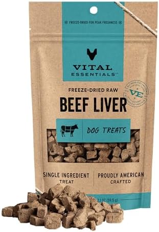 Vital Essentials Freeze Dried Dog Treats, Beef Liver, 2.1 oz Bag
