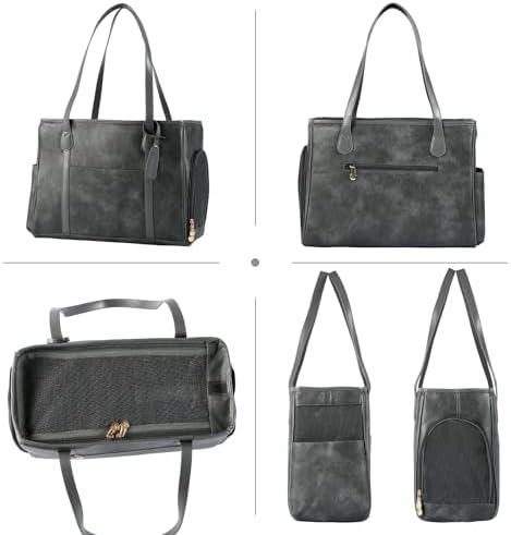 Stylish Dog Purse Carrier, Leather Pet Carrier Bag for Small Dogs Cats Puppy, Airline Approved Soft-Sided Carrier Grey