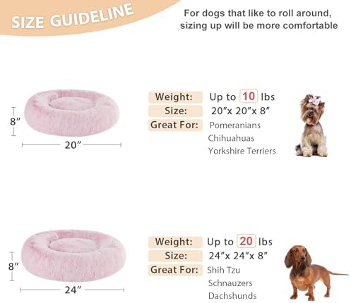 WNPETHOME Small Pink Round Calming Dog Bed Cat Bed for Comfy Sleep