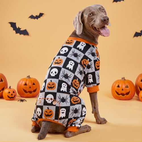 KYEESE Dog Halloween Pajamas for Medium Large Dogs, Checkered Pumpkin Ghost