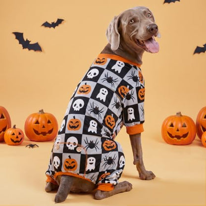 KYEESE Dog Halloween Pajamas for Medium Large Dogs, Checkered Pumpkin Ghost