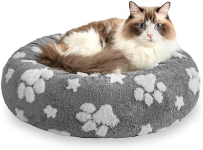 Round Cat Beds for Indoor Cats, Small Donut Dog Beds, Grey, 20"